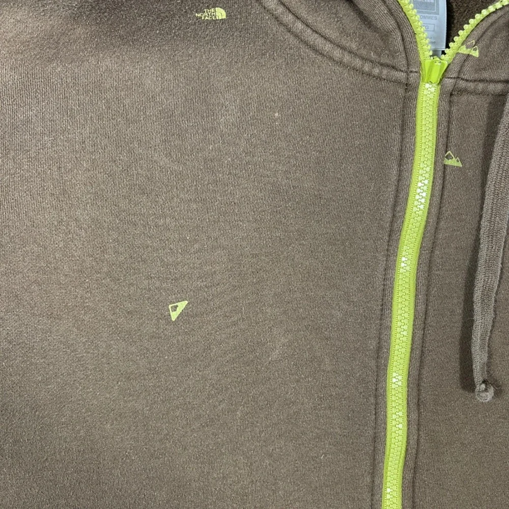 The North Face Hoodie Mens 3XL Brown All Over Print Full Zip Neon Green